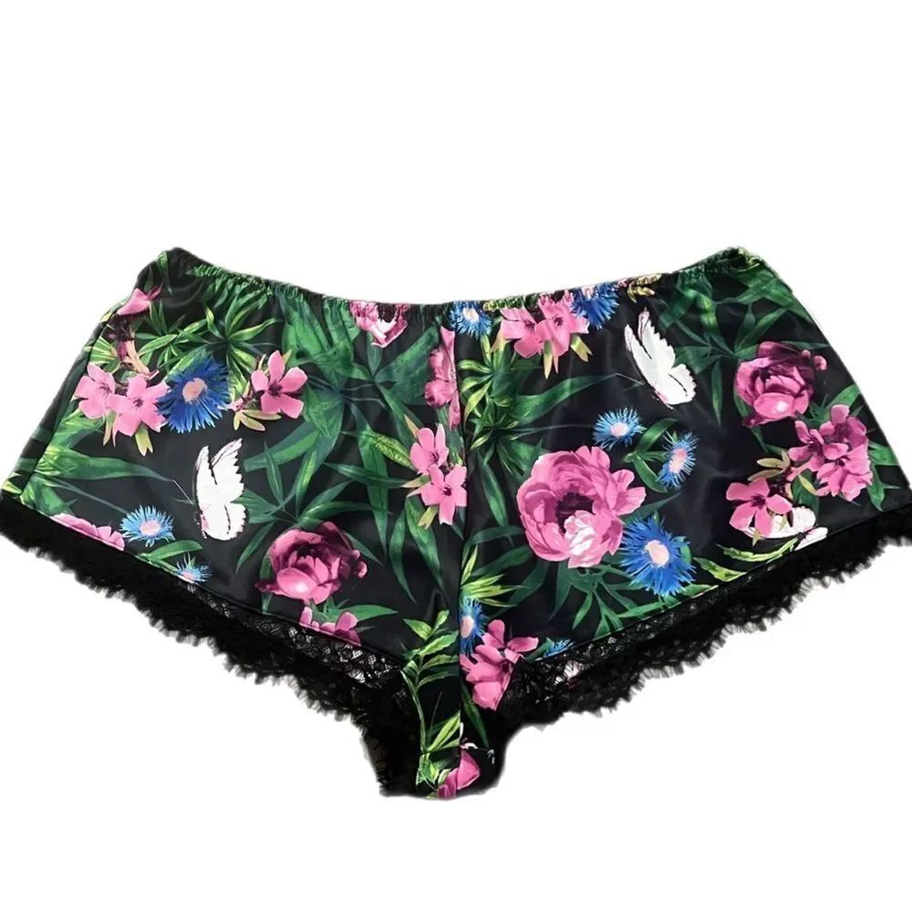 Victoria’s Secret Soft Silky Floral Satin pajama shorts black floral